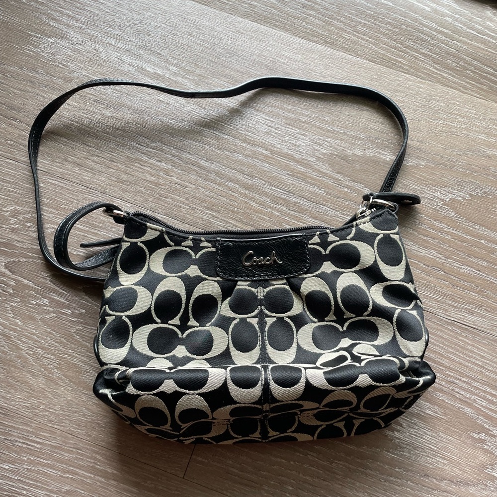 Coach Black and Tan Signature Shoulder Bag